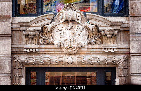 L'élément architectural Bâtiment Bayard, bâtiment historique construit 1897-1899, sur Broadway, New York, l'architecte Louis Sullivan Banque D'Images