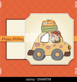 Femme heureuse de partir en vacances en voiture Illustration de Vecteur