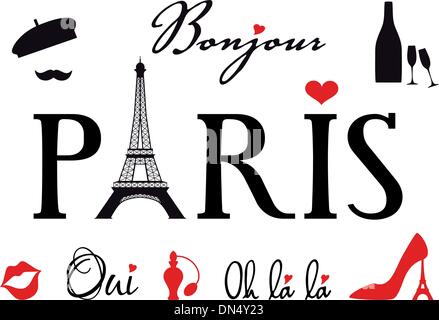 Paris avec la tour Eiffel, vector set Illustration de Vecteur