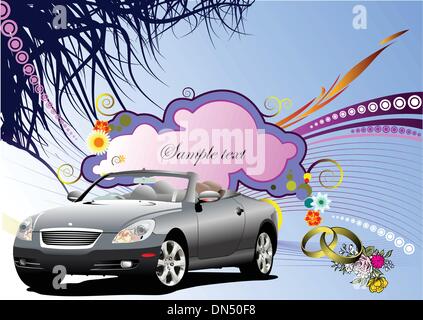 Grunge bouquets carte mariage Illustration de Vecteur