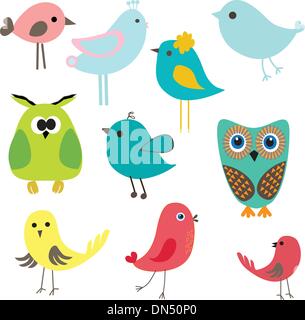 Oiseaux mignons ensemble. Vintage vector illustration Illustration de Vecteur