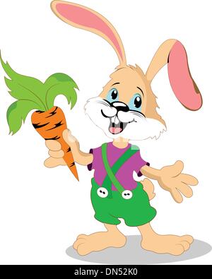 Heureux lapin cartoon tenant une carotte. Vector illustration Illustration de Vecteur