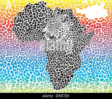 Leopard Rainbow Background avec un symbole de l'Afrique Illustration de Vecteur