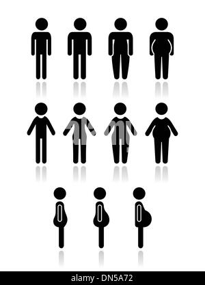 Homme et femmes body type slim - Icônes, gras, obèse, fin, Illustration de Vecteur