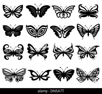 Ensemble de papillons noir et blanc Illustration de Vecteur