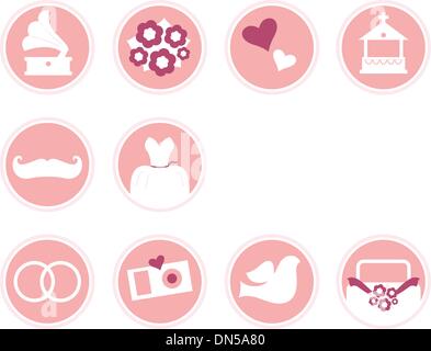 Icônes de style rétro mariage isolated on white ( pink ) Illustration de Vecteur