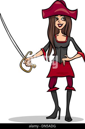 Pirate femme cartoon illustration Illustration de Vecteur