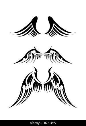 Jeu de noir et blanc tatouage d'ailes d'ange Illustration de Vecteur