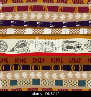 Modèle sans couture tribal à l'image des dinosaures Illustration de Vecteur