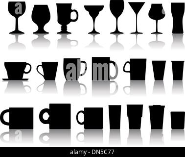 Vector set de tasses, mugs, wineglasses Illustration de Vecteur