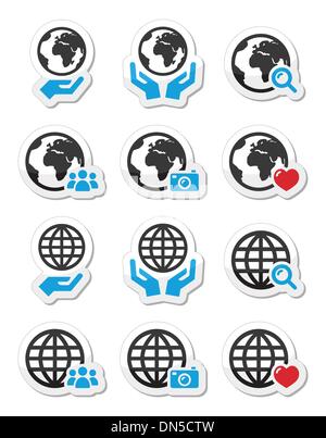 Planète terre avec mains vector icons set Illustration de Vecteur