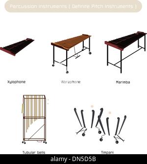 Ensemble de percussions Musical isolé sur fond blanc Illustration de Vecteur