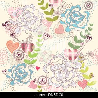 Motif transparent coloré mignon avec des fleurs et des coeurs Illustration de Vecteur