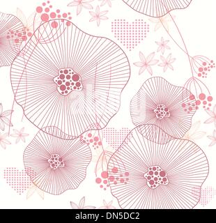 Cute pink seamless pattern avec fleurs et coeurs Illustration de Vecteur