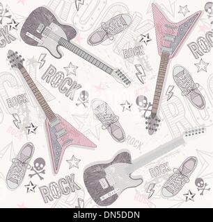 Grunge Cute abstract pattern. Modèle transparent avec des guitares. Illustration de Vecteur