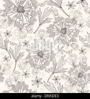 Résumé motif floral. Modèle transparent avec des fleurs Illustration de Vecteur