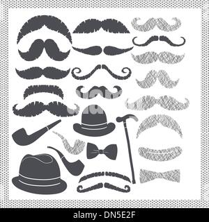 Vintage ensemble avec moustaches, chapeaux et tuyaux Illustration de Vecteur