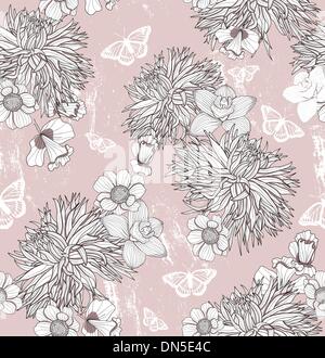 Motif florale. Arrière-plan avec des fleurs et papillons Illustration de Vecteur