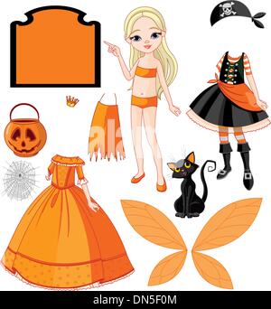 Fille avec des robes pour la fête d'Halloween Illustration de Vecteur