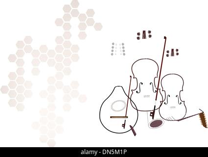 Instrument de musique ancienne les cordes sur scène Brown Background Illustration de Vecteur
