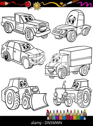 Cartoon véhicules fixé pour Coloring Book Illustration de Vecteur