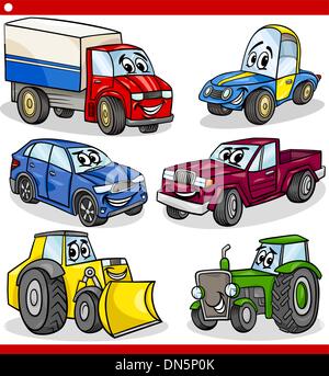 Les voitures et véhicules funny cartoon set Illustration de Vecteur