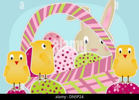 Les poussins, lapin et oeufs Illustration de Vecteur