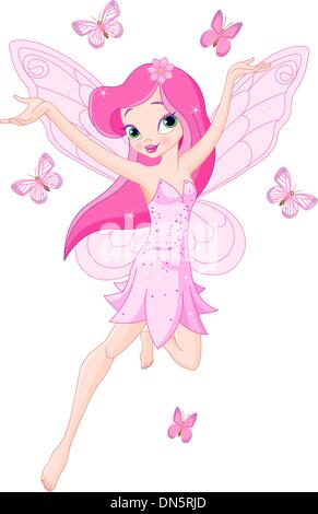 Cute pink spring fairy Illustration de Vecteur