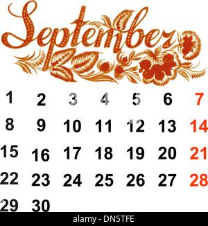 Calendrier Septembre 2014 Illustration de Vecteur