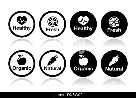 Les aliments biologiques, des produits frais et naturels icons set Illustration de Vecteur