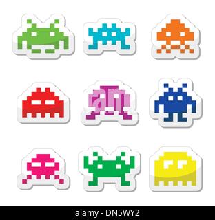 Space invaders, 8bit aliens icons set Illustration de Vecteur