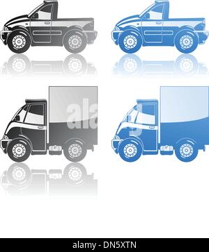 Pickup et petit camion. Illustration de Vecteur