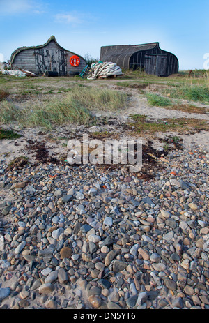 L'île de Lindisfarne cabanes de pêcheurs de Northumberland Banque D'Images