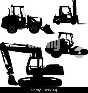 Des machines. Jeu de silhouettes d'un service routier de tracteurs. Illustration de Vecteur