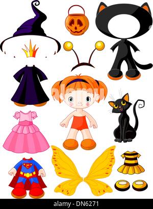 Fille avec des robes pour la fête d'Halloween Illustration de Vecteur