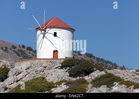 Moulin à vent, l'île de Symi, Dodécanèse, Grèce Banque D'Images