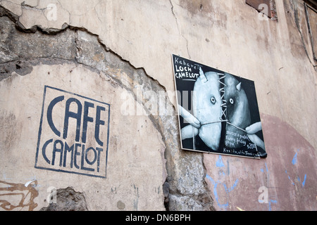 Cafe Camelot Sign in Krakow, Pologne Banque D'Images