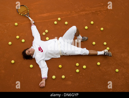 Rafa Nadal posent à son lieu de naissance, club de tennis à Manacor, Majorque, Espagne Banque D'Images