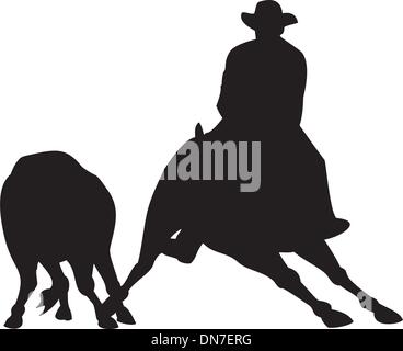 Rodeo Cowboy Bull Riding Horse Silhouette Illustration de Vecteur