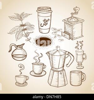 Éléments café illustration dessiné à la main Illustration de Vecteur