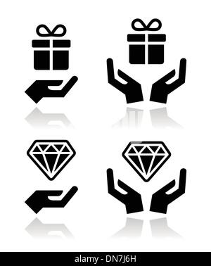 Les mains à présent et diamond icons set Illustration de Vecteur