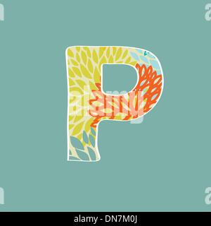 Floral dessiné à la main lettre isolé sur fond bleu. Alphabet Vintage vector Illustration de Vecteur