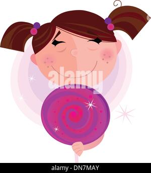 Petite fille avec sweet lollipop isolé sur fond blanc Illustration de Vecteur