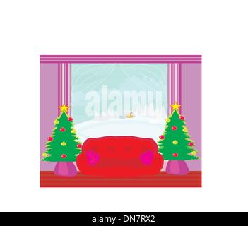 L'intérieur à la mode de séjour avec arbre de Noël Illustration de Vecteur