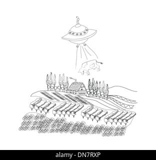 Alien Abduction vache Illustration de Vecteur