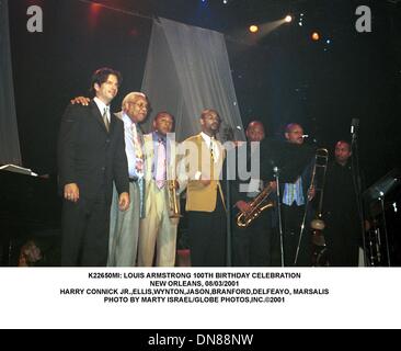 10 août 2001 - K22650MI : LOUIS ARMSTRONG 100E ANNIVERSAIRE.NEW ORLEANS, 08/03/2001.HARRY CONNICK JR., ELLIS,DANIEL,JASON,Branford Marsalis, DELFEAYO,. MARTY ISRAËL/(2001 Image : © Crédit Photos Globe/ZUMAPRESS.com) Banque D'Images