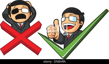 Businessman with Coche & thumb up ou Cross et frustration Illustration de Vecteur