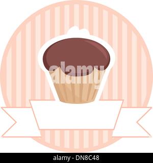 Sweet vector retro cupcake muffin au chocolat et caramel coeur rouge et rose vintage bandes blanc en arrière-plan pour votre propre Illustration de Vecteur