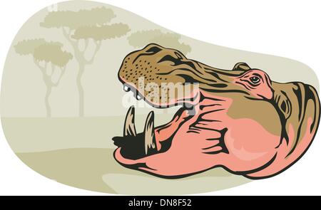 Tête d'hippopotame Retro Illustration de Vecteur