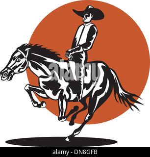 Rodeo Cowboy Riding Horse Illustration de Vecteur